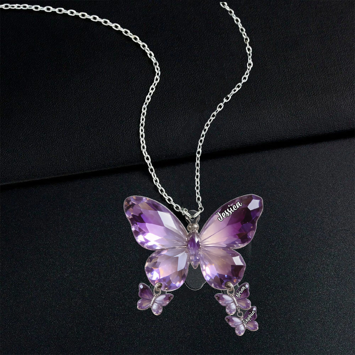 Butterfly Mom - Personalized Mother Shaped Metal Pendant Necklace