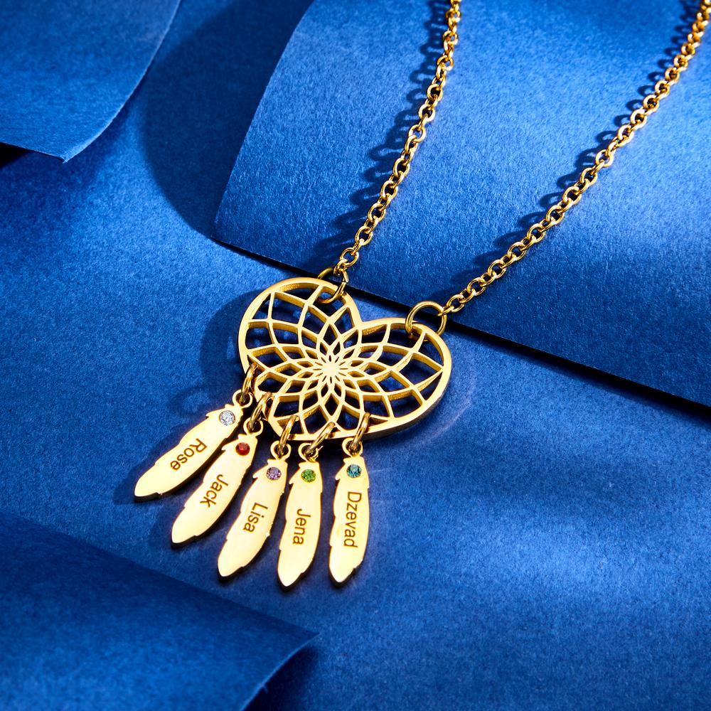 Family Name - Personalized Family Dreamcatcher Birthstone Necklace