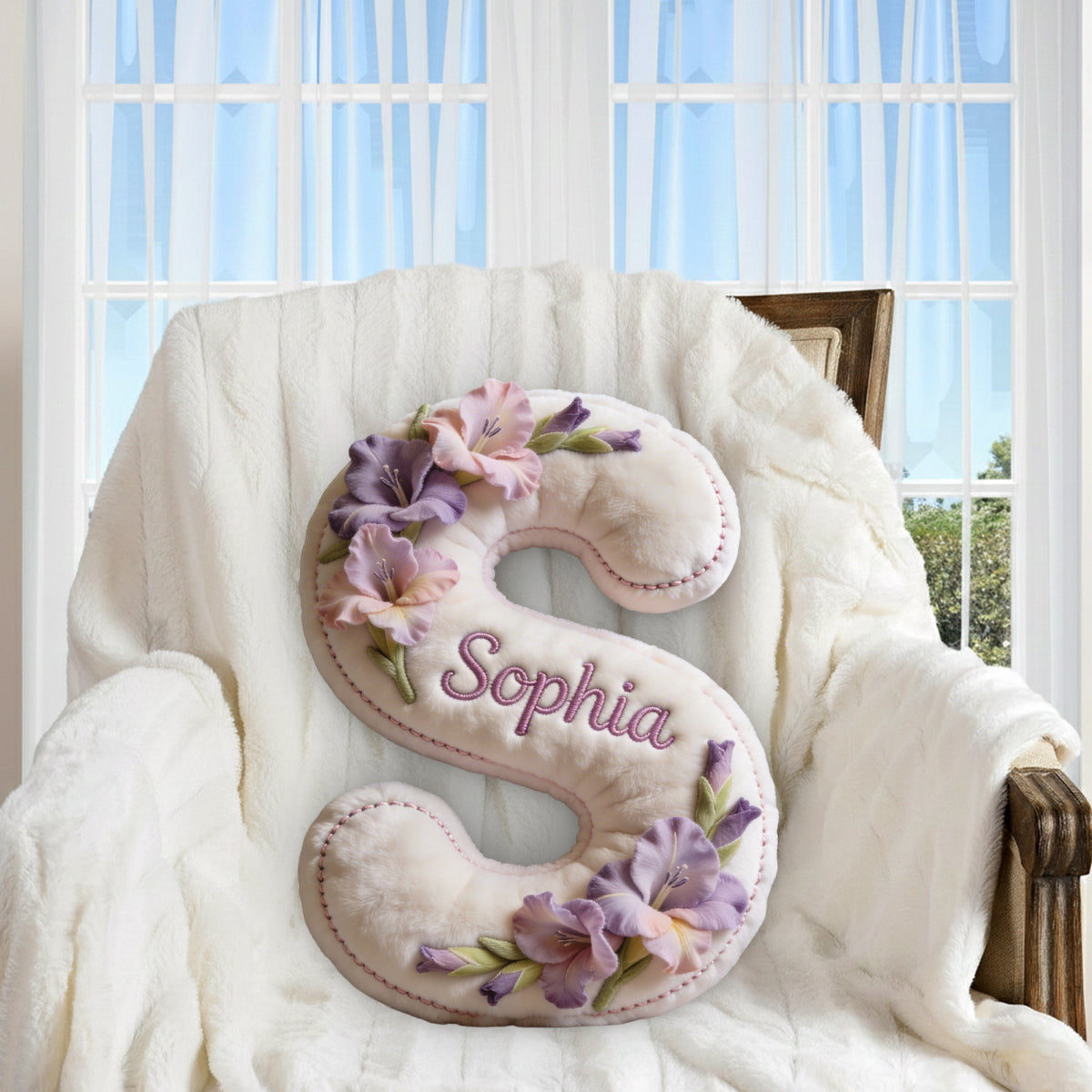Any Photo Birth Flower Initial Name Letter - Personalized Self Love Premium Faux Fur Pillow
