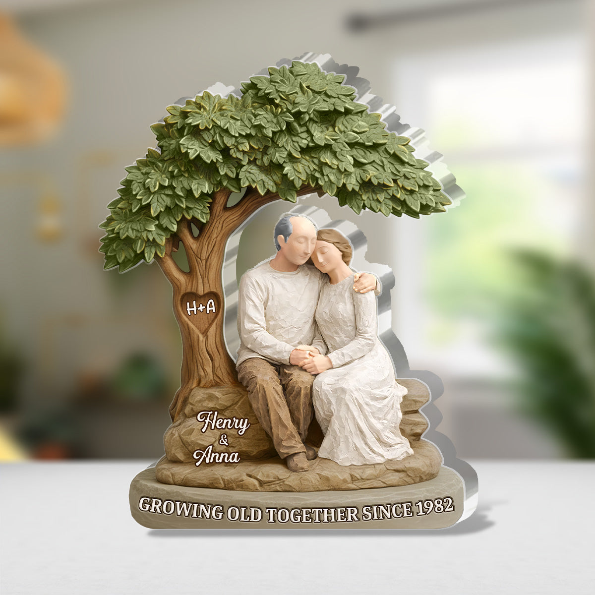 Shaped Acrylic Block Plaque Personalized Keepsake, Growing Old Together Couple Scene, Heartwarming Shelf Decor, Creative Gift
