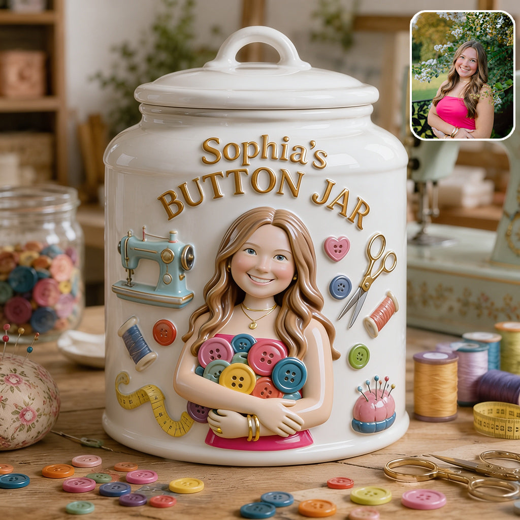 Button Jar For Sewing Lovers - Personalized Sewing Cookie Jar
