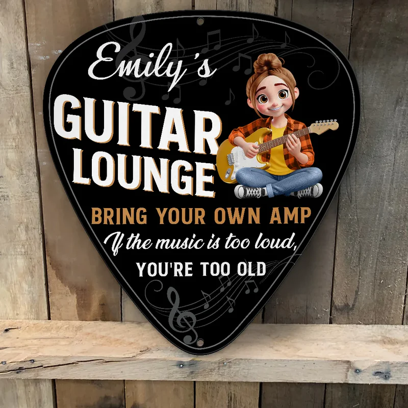Custom Shaped Metal Sign for Guitar Lovers - Funny Guitar Lounge Wall Decor, Unique Gift for Musicians