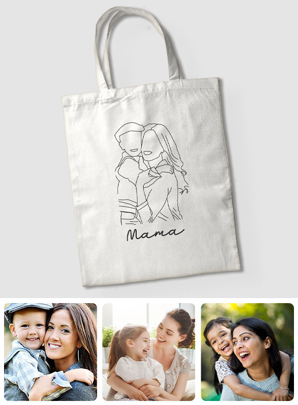 Custom Photo Line Art - Personalized Step Mom Embroidered Tote Bag