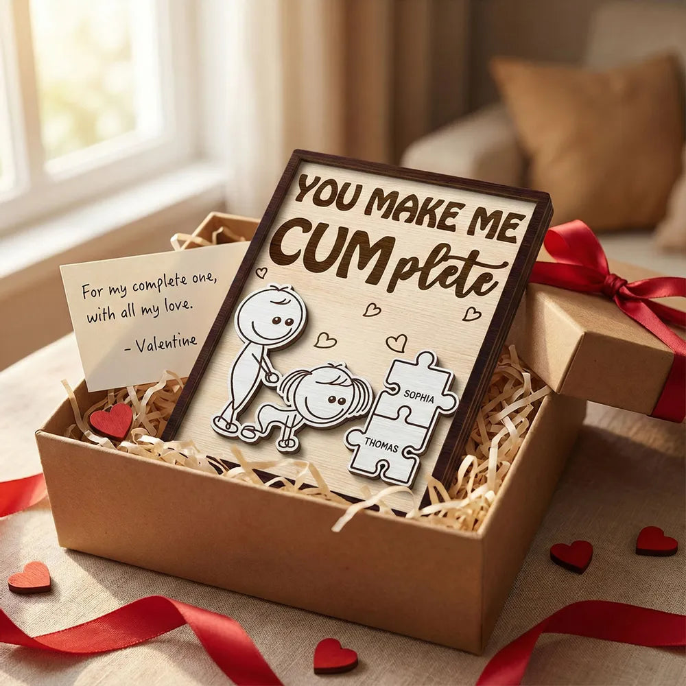 Personalized 2-Layer Wooden Plaque Funny You Make Me Cumplete Puzzle Couple Gift for Bedroom Decor & Laughs