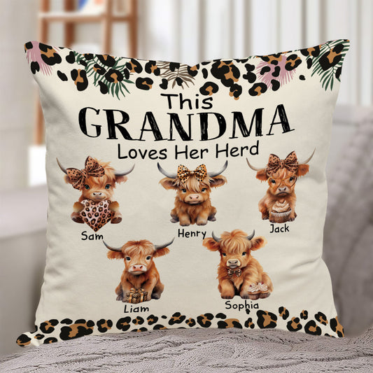 Grandma/ Nana/ Mimi... Loves Her Herd - Personalized Grandma Throw Pillow