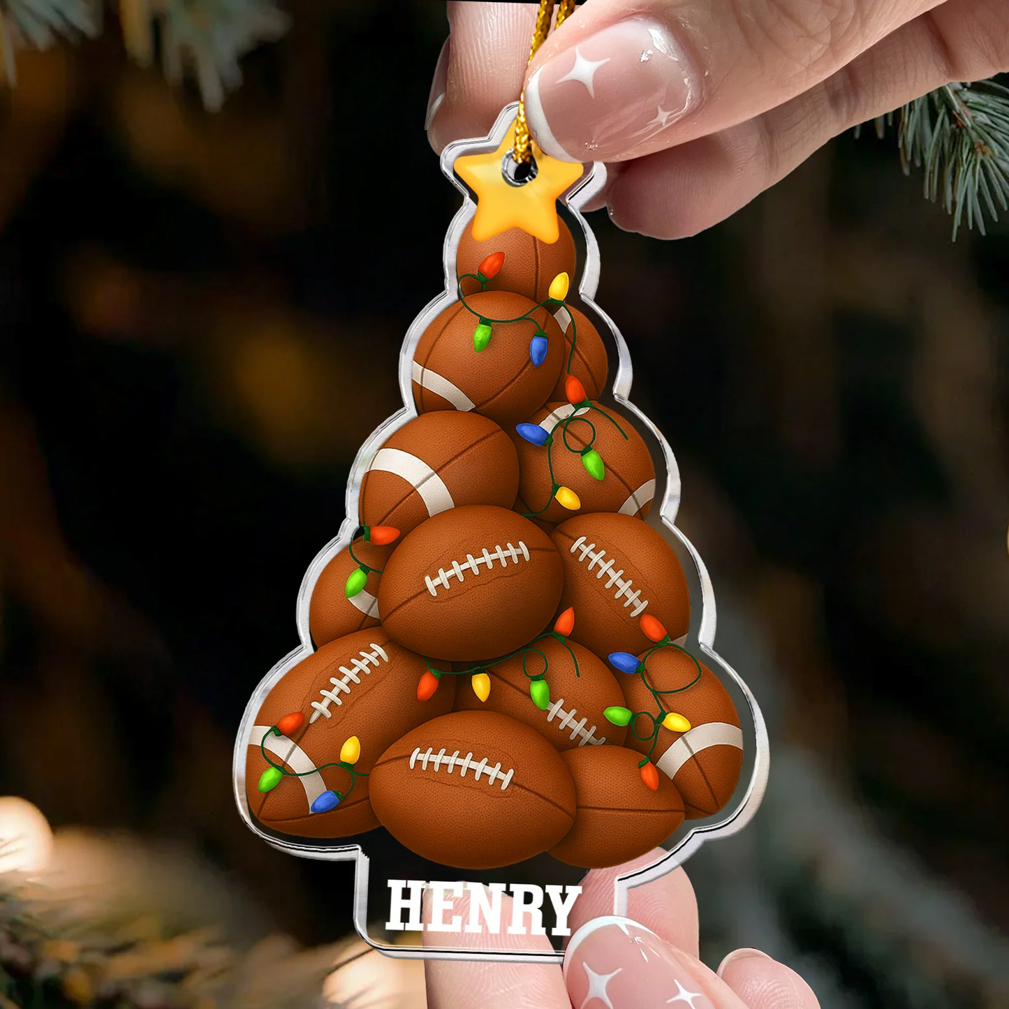 American Football Tree Acrylic Ornament – Sports Theme Holiday Gift for Fans & Players