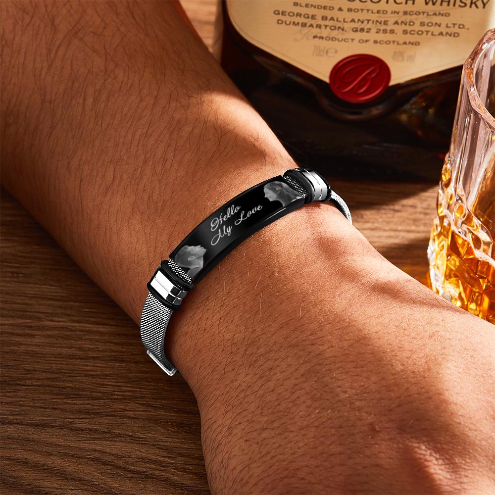 Hello My Love - Personalized Couple Engraved Mens Bracelet