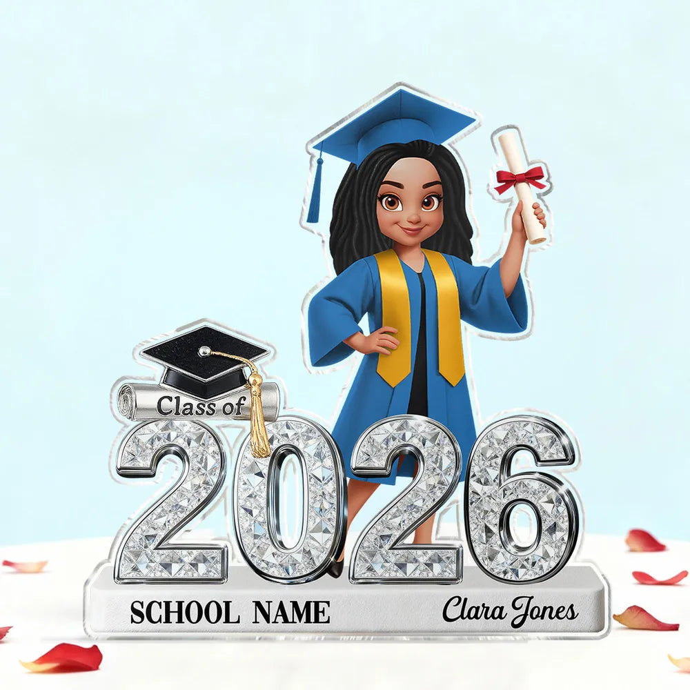 Shaped Acrylic Block Plaque for Graduation Decor, Glitter-Style Class of 2026 Grad Figure, Creative Gift