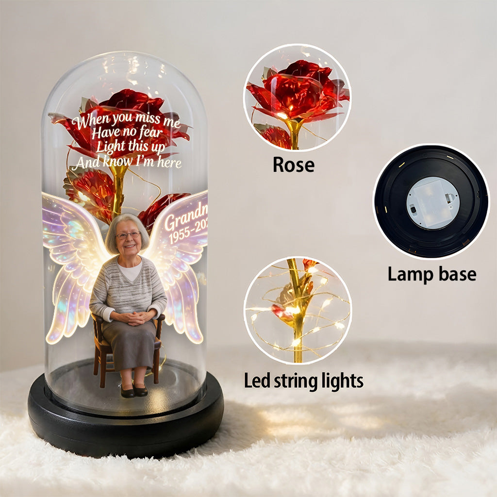 Light This Up And Know I'm Here - Personalized Memorial Glowing Roses Glass Dome