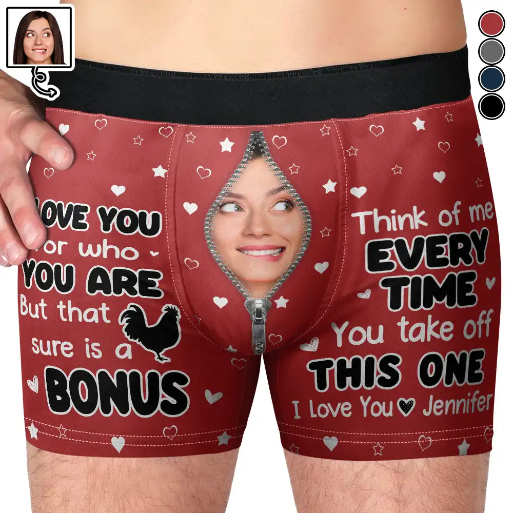 "Think of Me Every Time You Take Off These – Romantic and Funny Personalized Boxer Briefs for Him"