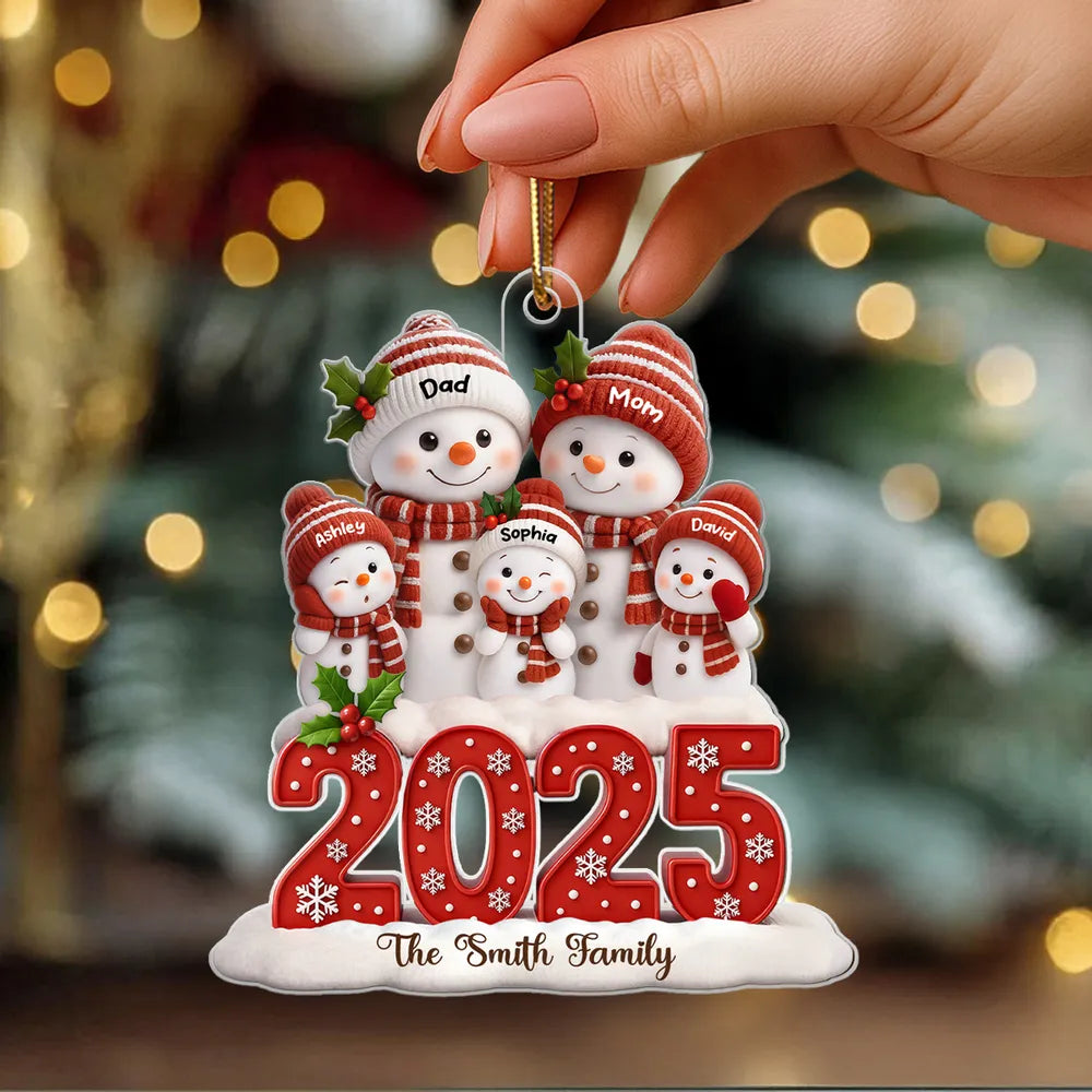 Festive Snowman Family Acrylic Ornament, Customizable Christmas Tree Keepsake, Warm Home Decor, Creative Gift for Family