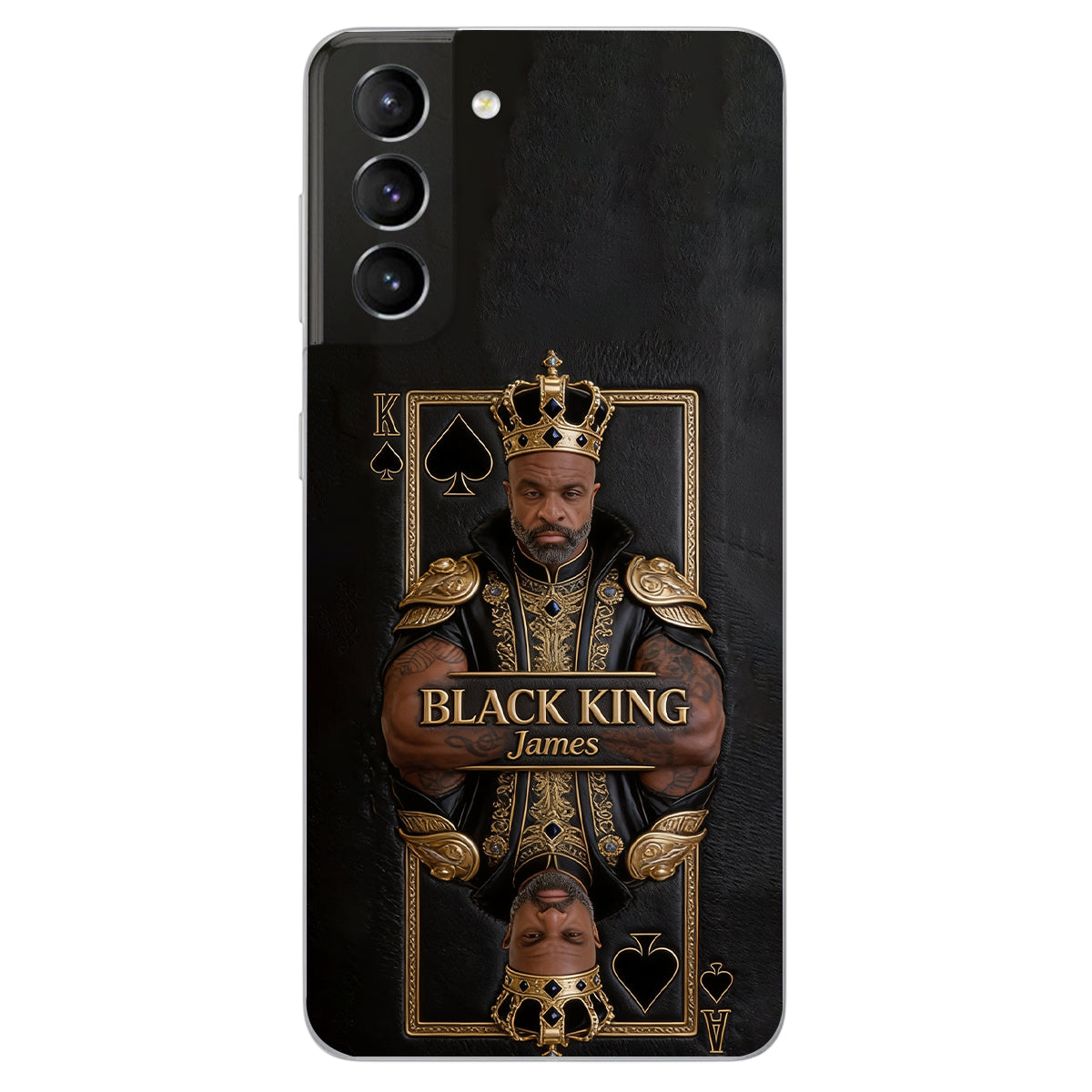 Black King - Personalized African American 3D Embossed Leather Phone Case