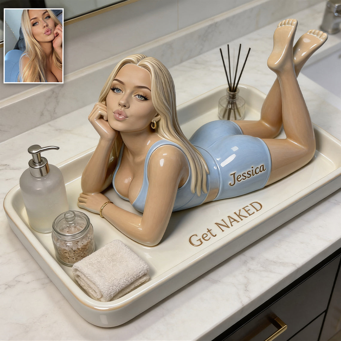 Hot Woman Bathroom Decor - Personalized Self Love Catch-All Tray