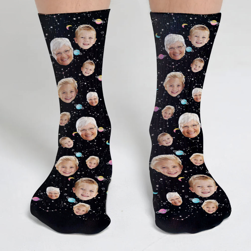 Custom Face Galaxy - Personalized Grandma Socks