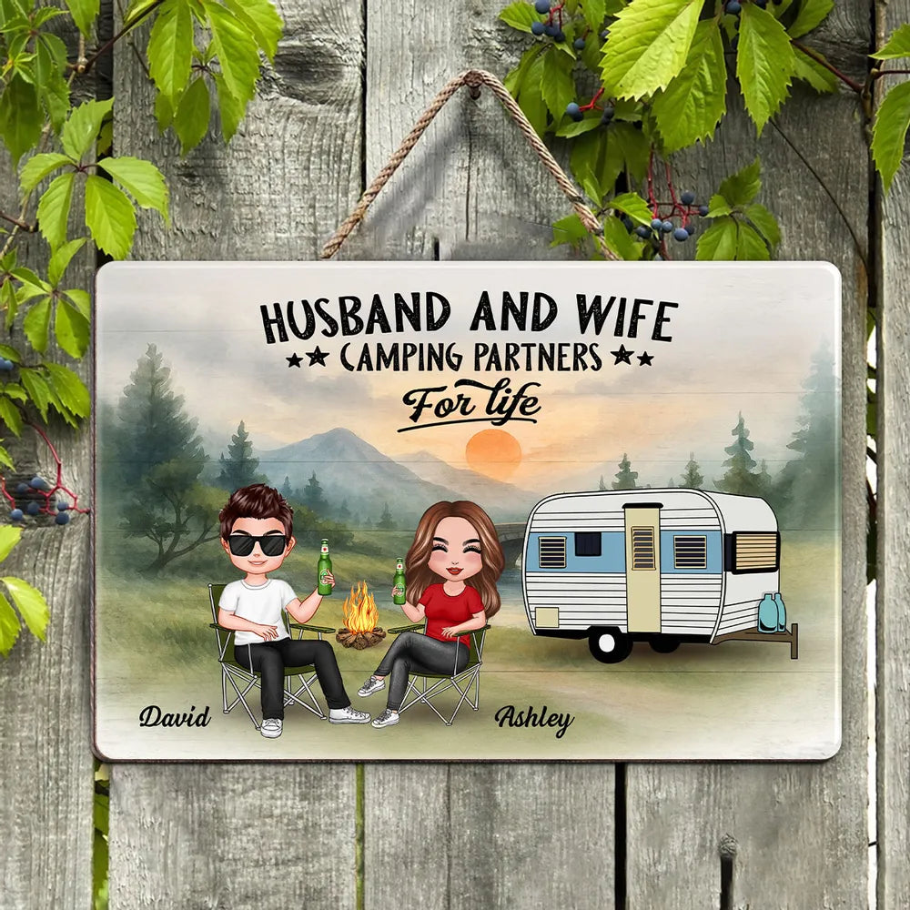 Doll Camping Couple Mountain Personalized Wood Sign