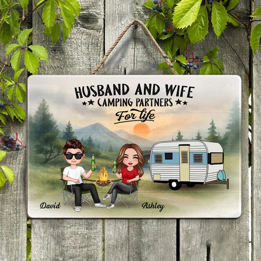 Doll Camping Couple Mountain Personalized Wood Sign