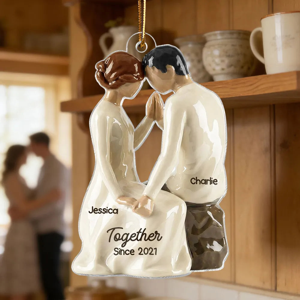 Personalized Acrylic Ornament Romantic Couple Holiday Tree Keepsake Soft Modern Look Unique Gift for Wife Husband or Couple