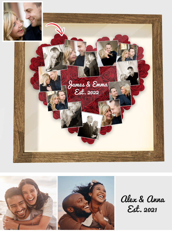 Heart Photos Polaroid Romantic Gift - Personalized Couple Flower Shadow Box