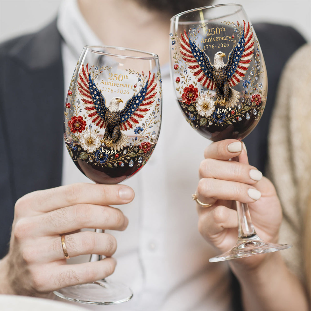 Land Of The Free - Personalized Bald Eagle Long Stem Wine Glass With Box