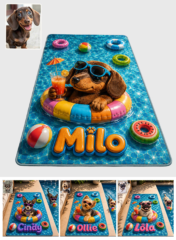 Funny Pet Summer Vibes Poolside - Personalized Dog Non-Slip Tufted Rug