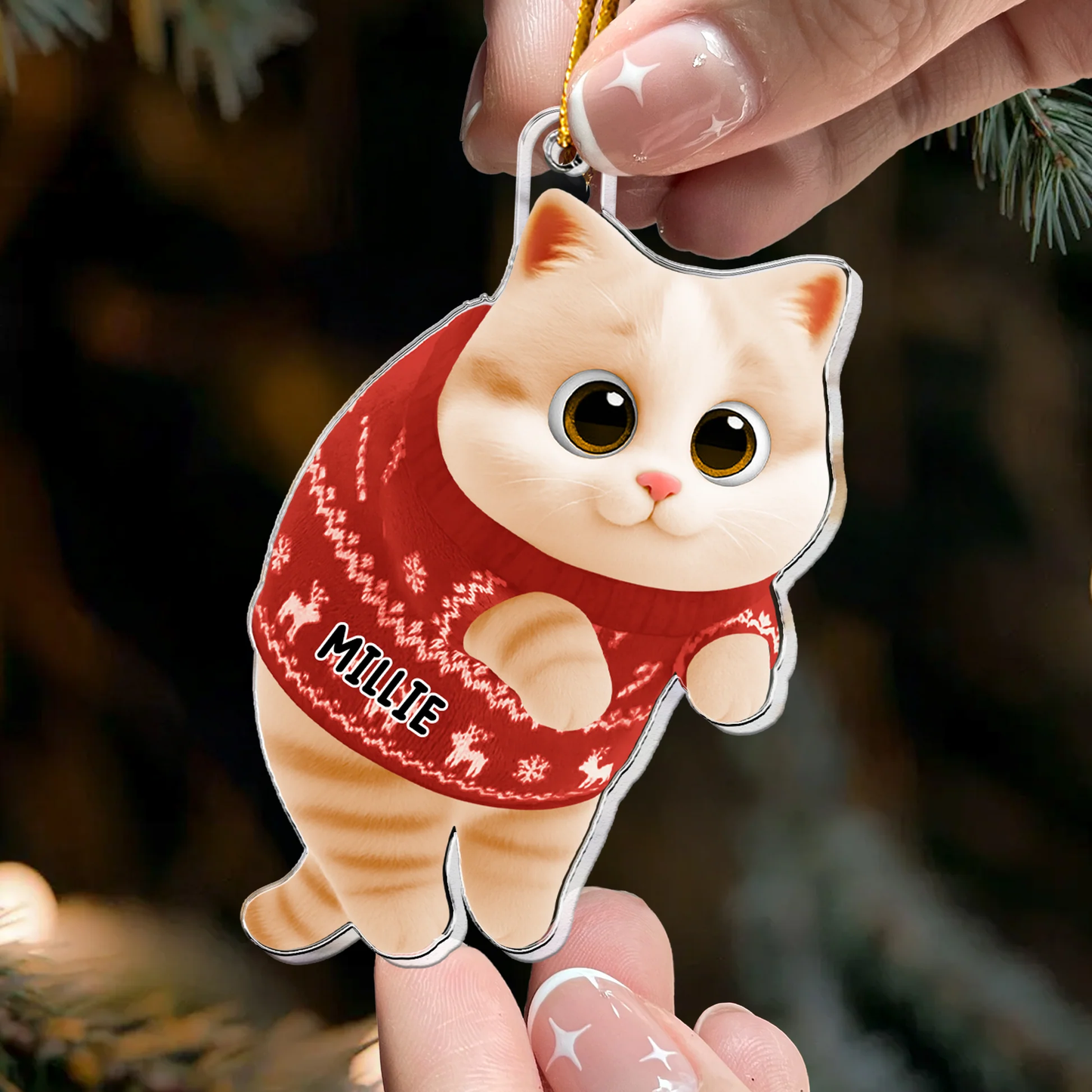 Acrylic Ornament - Cute Cat in Holiday Sweater, Customizable Tree Decor, a Unique Gift for Cat Lovers
