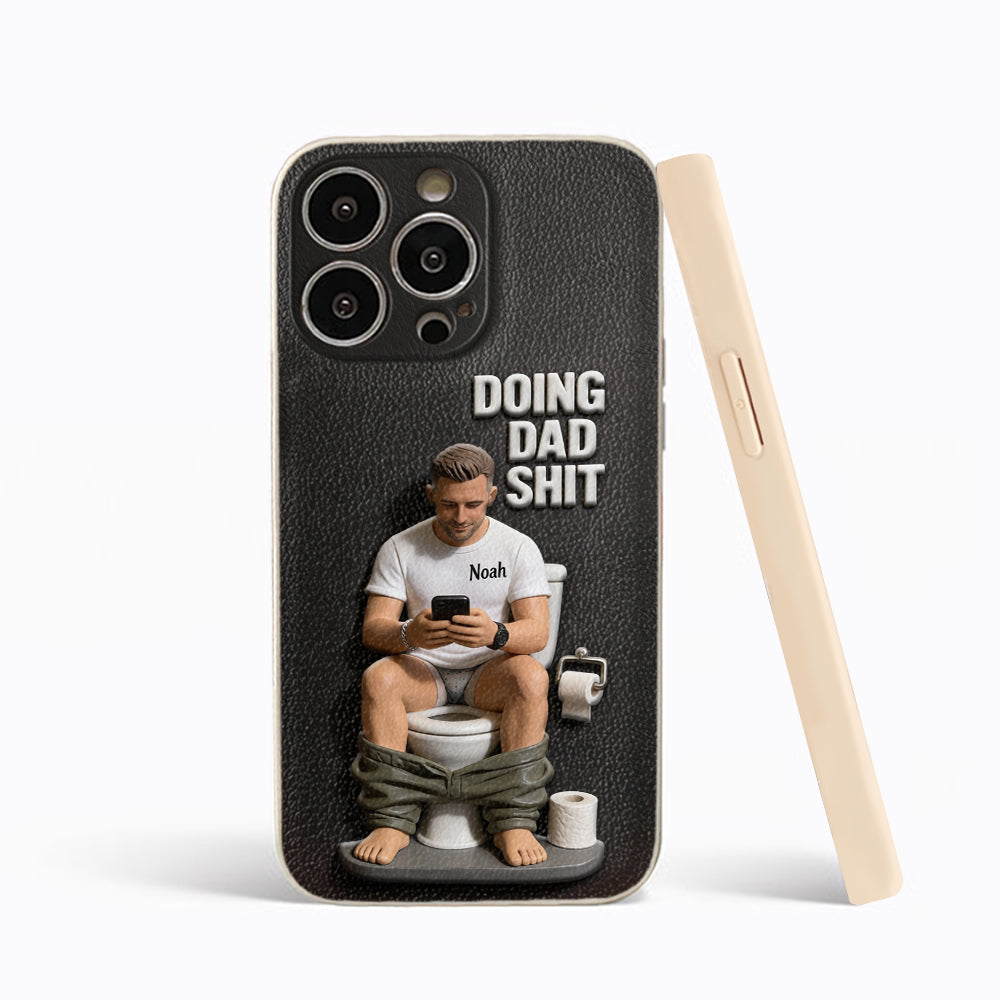 Doing Dad Shit - Personalized Father 3D Embossed Leather Phone Case
