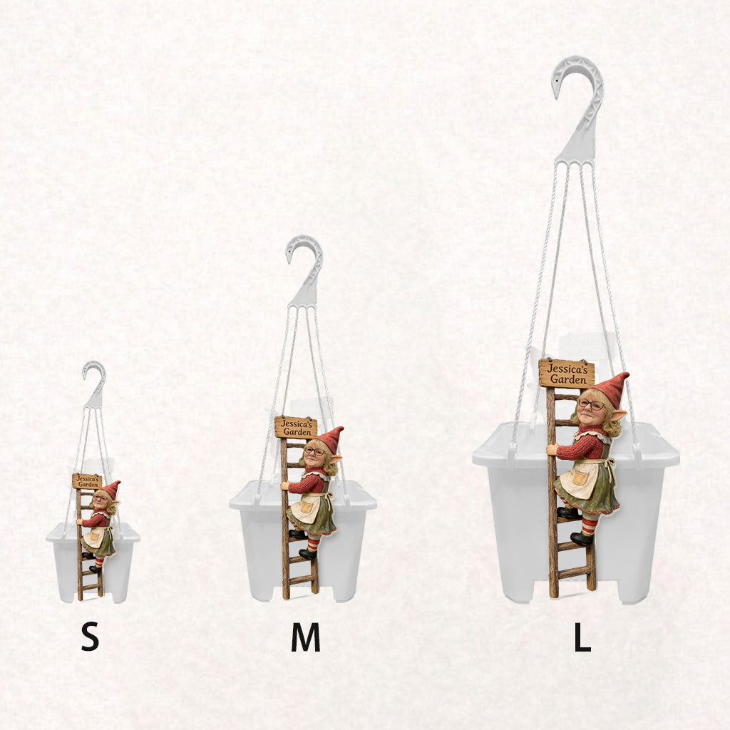 Funny Ladder Climbing Gnome - Personalized Gardening Hanging Pot