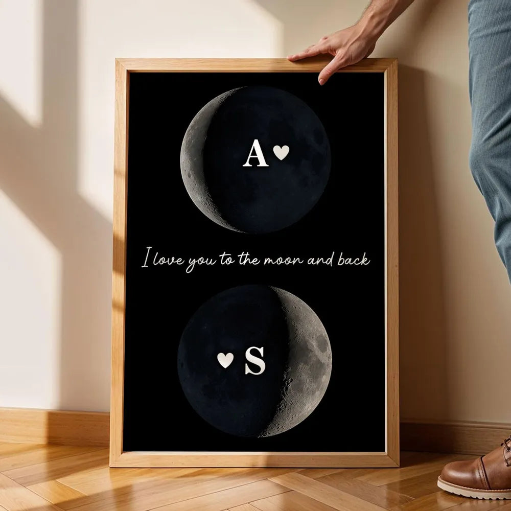 Personalized Moon Phase Poster for Couple, I love you to the moon and back Wall Art, Unique Romantic Gift