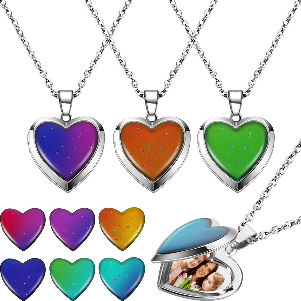 I Love You Forever - Personalized Photo Heart Mood Locket Necklace