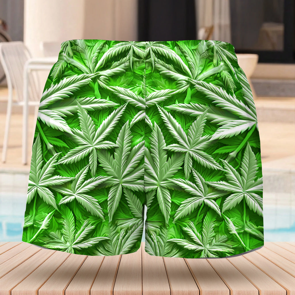 Green Summer - Personalized Weed Men Swim Trunks With Liner