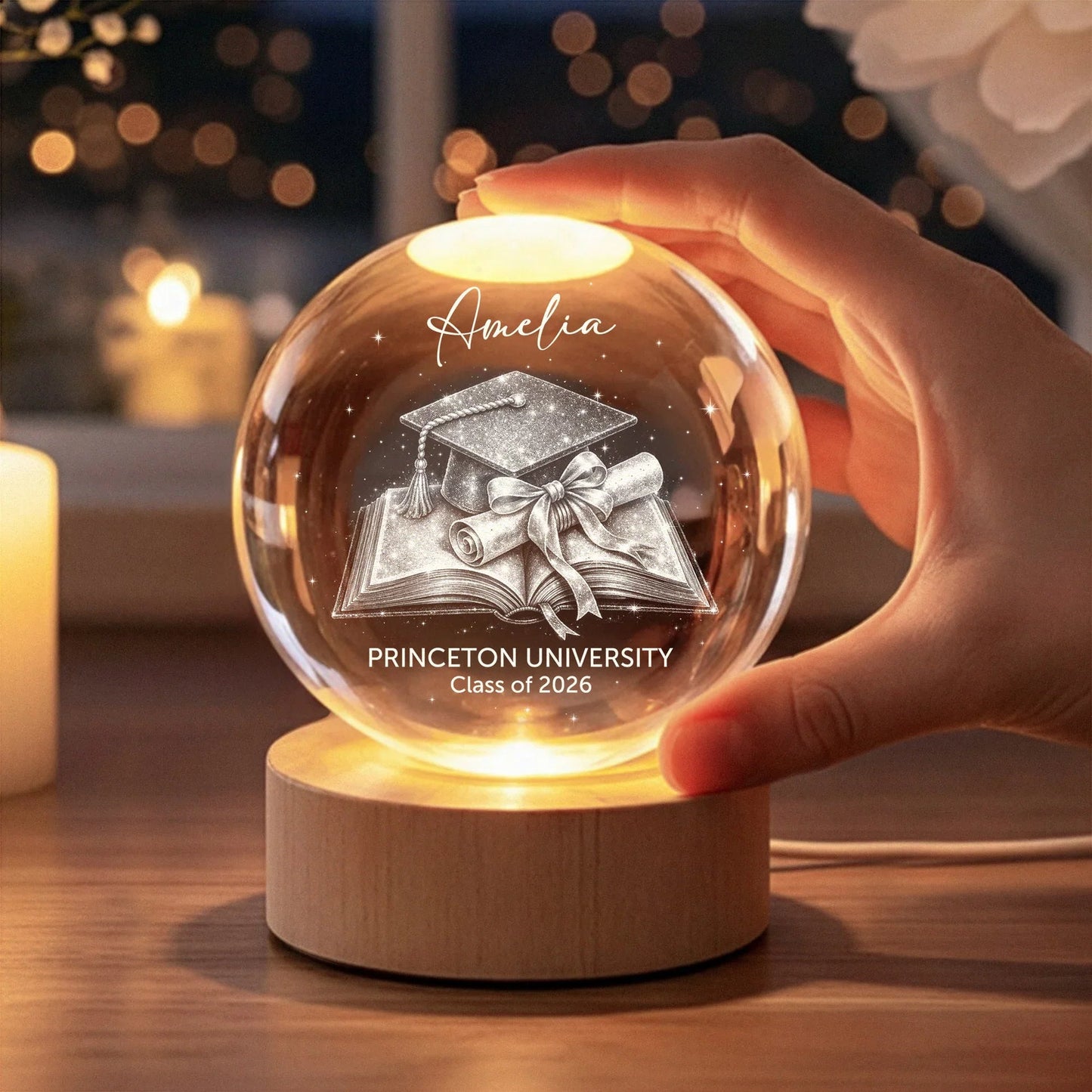Globe Lamp Custom Graduation Keepsake with Cap Diploma Design Warm Glow Decor Unique Gift for Grad
