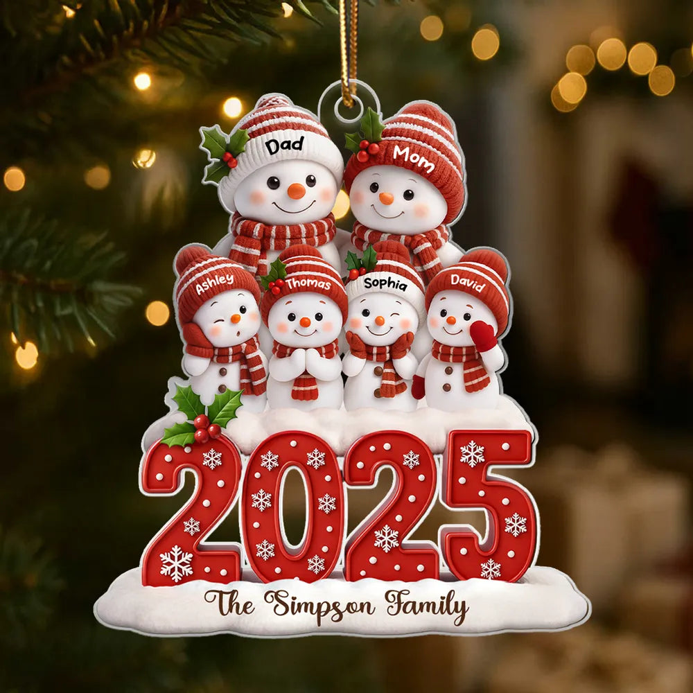 Festive Snowman Family Acrylic Ornament, Customizable Christmas Tree Keepsake, Warm Home Decor, Creative Gift for Family