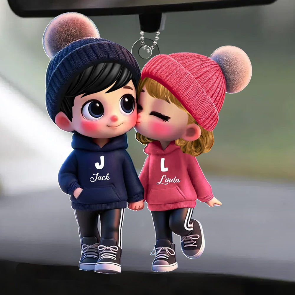 Personalized Couple 2-Layer Wooden Plaque – Custom Cartoon Couple Design with Names, Perfect Gift for Couples