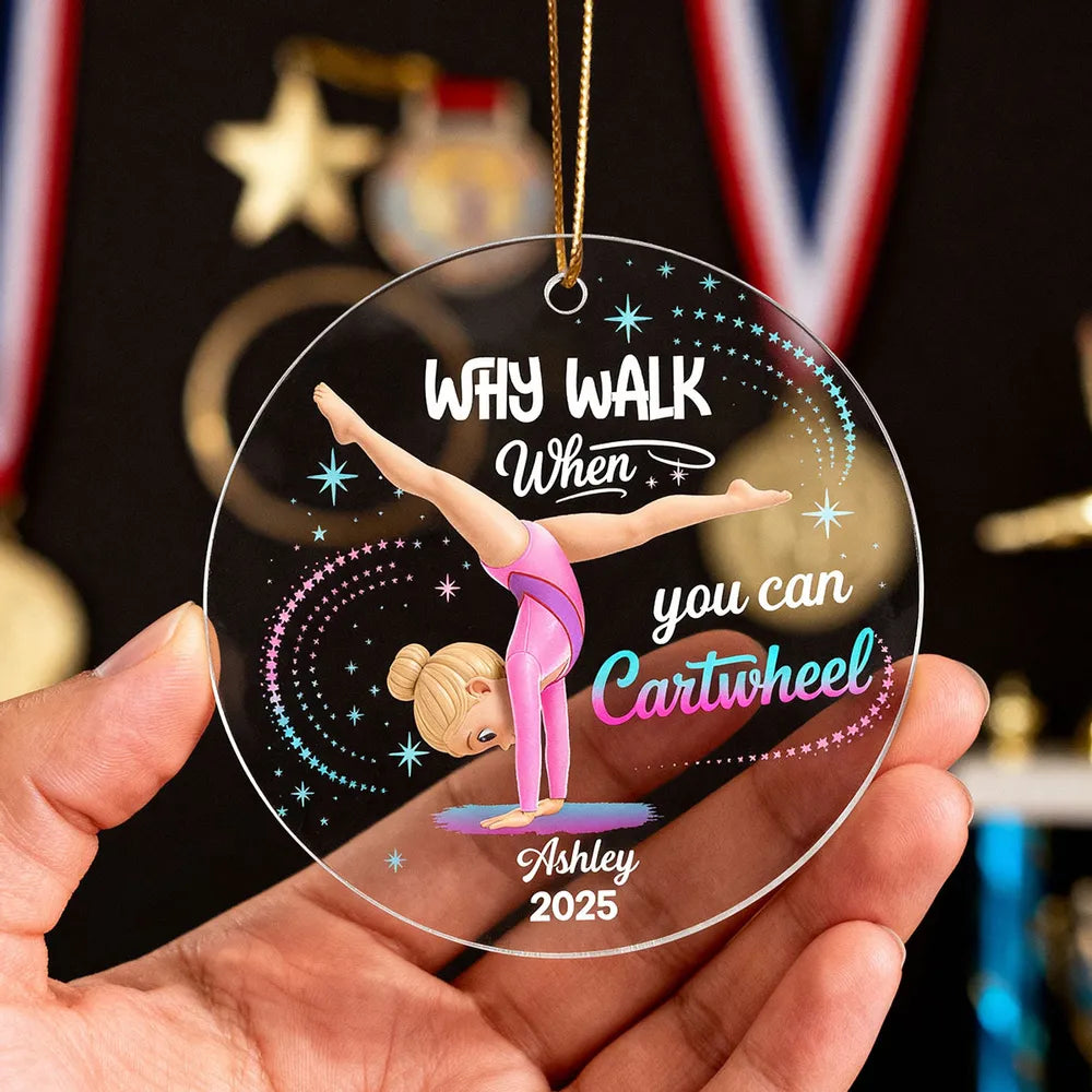Personalized Acrylic Ornament Gymnast Cartwheel Girl Glitter Star Design Unique Gift For Daughter Or Granddaughter