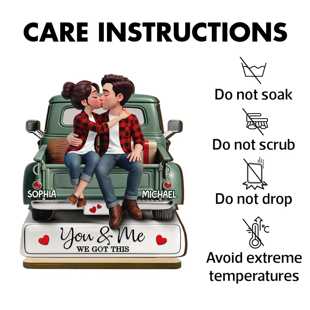 Personalized 2-Layer Wooden Plaque Couple Kissing on a Pickup Truck, You & Me We Got This, Unique Gift for Him or Her