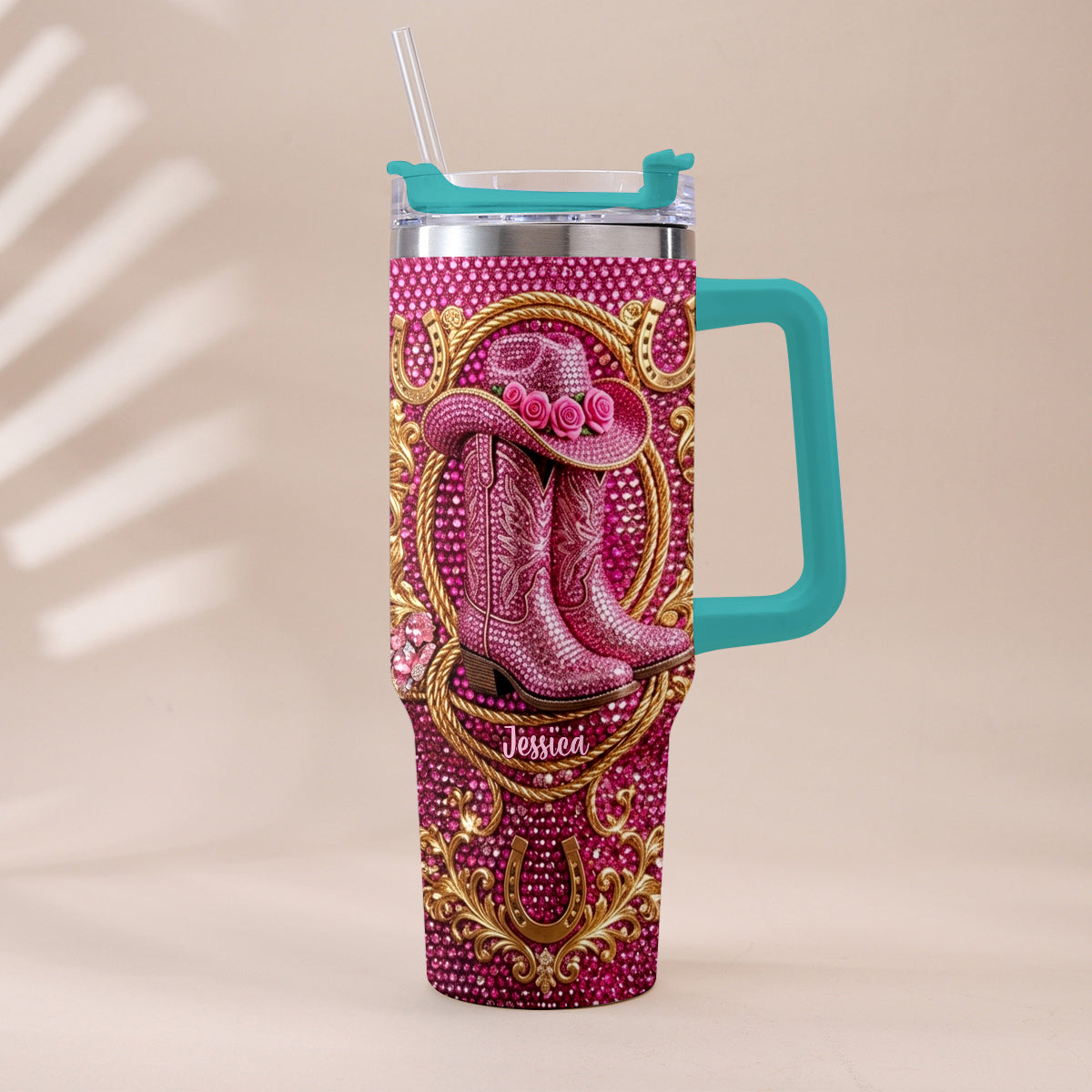 Cowgirl Boots - Personalized Cowgirl Tumbler With Plush Charm