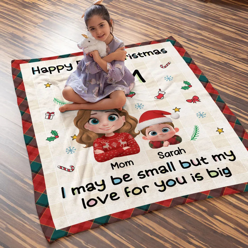 Personalized Fleece Blanket for First Christmas as My Mom, Cute Cartoon Design, Cozy Keepsake & Unique Gift