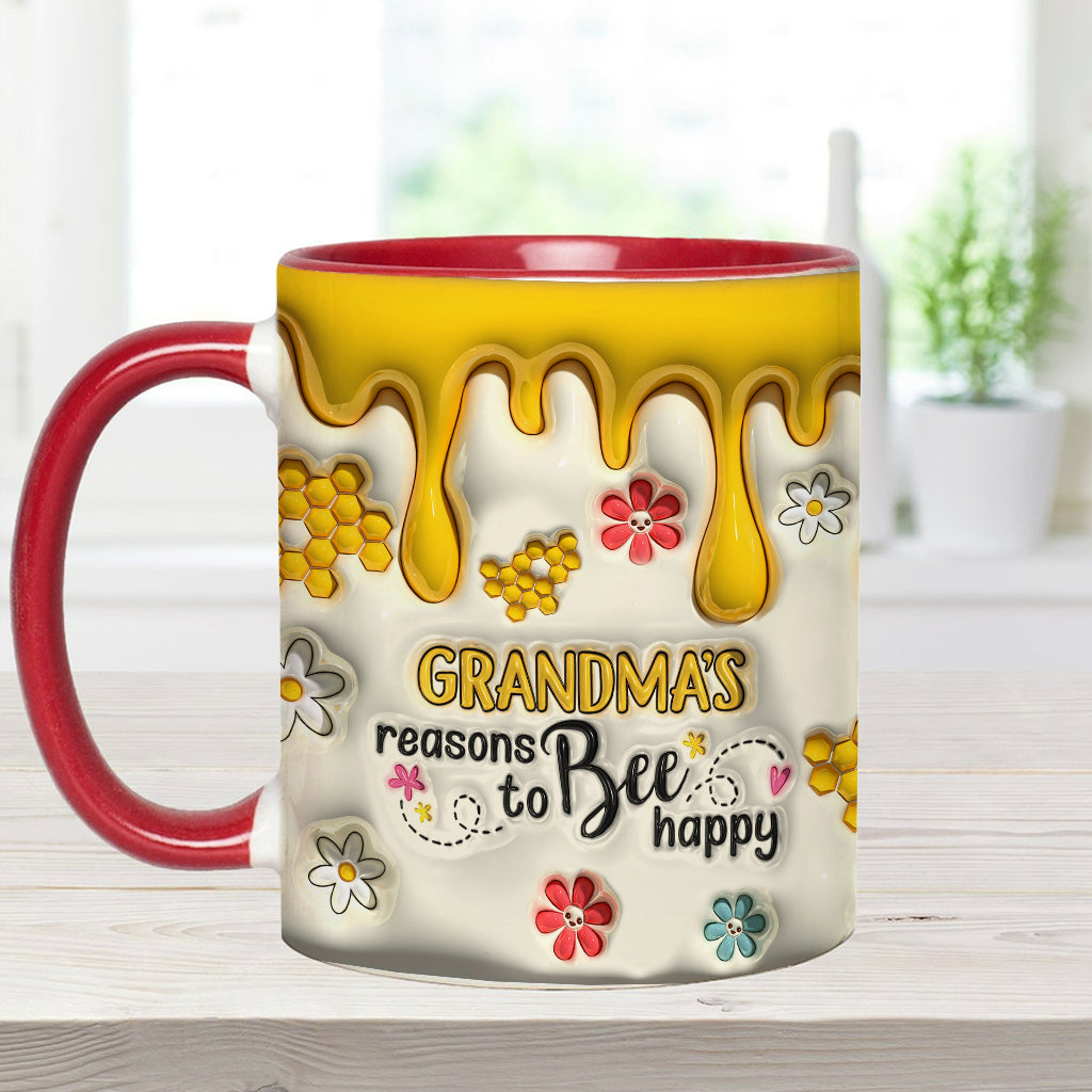 Grandma's Reasons To Bee Happy - Personalized Grandma Accent Mug