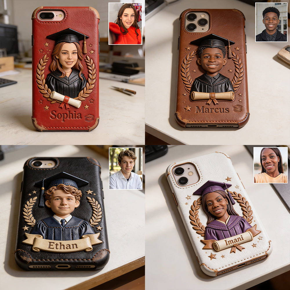Graduation Gift - Personalized Graduation 3D Embossed Leather Phone Case