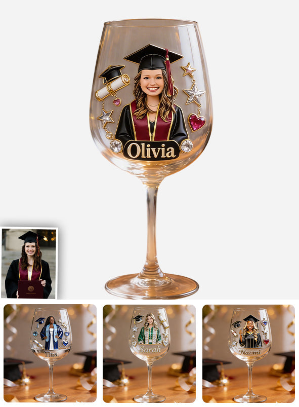 Custom Any Photo Graduation Party Gift - Personalized Graduation Wine Glass With Long Stem