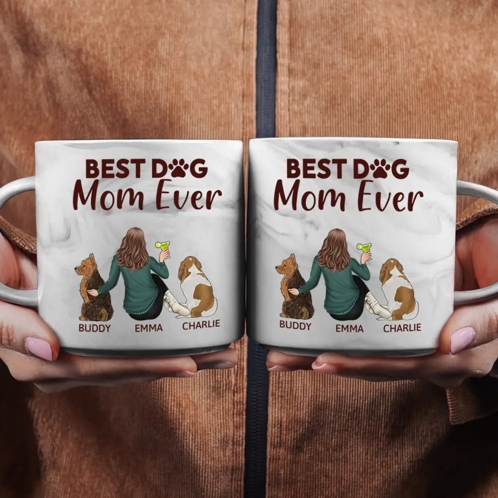 Personalized Marble Cup, Girl Sitting with Dog & Wine, Unbreakable Bond Quote – Pet Mom Gift