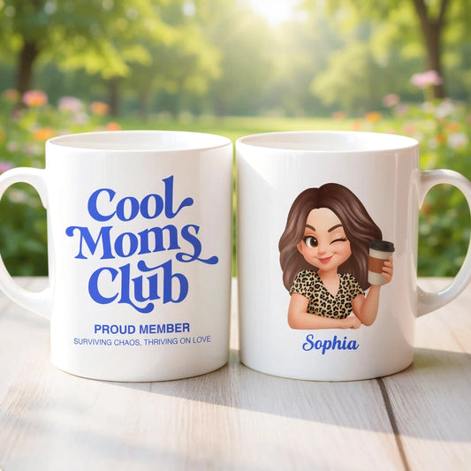 Personalized Cool Moms Club Ceramic Mug With Custom Cartoon Mom, Cute Daily Coffee Gift For Mom And Wife