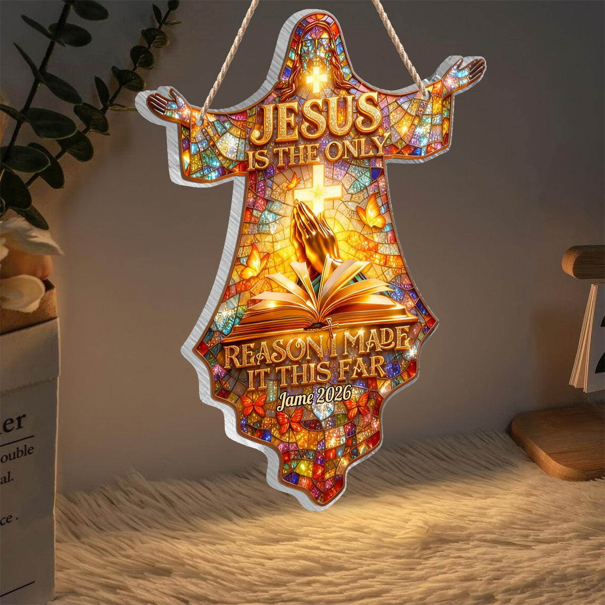 Jesus Is The Only Reason I Made It This Far - Personalized Christian LED Light Acrylic Sign