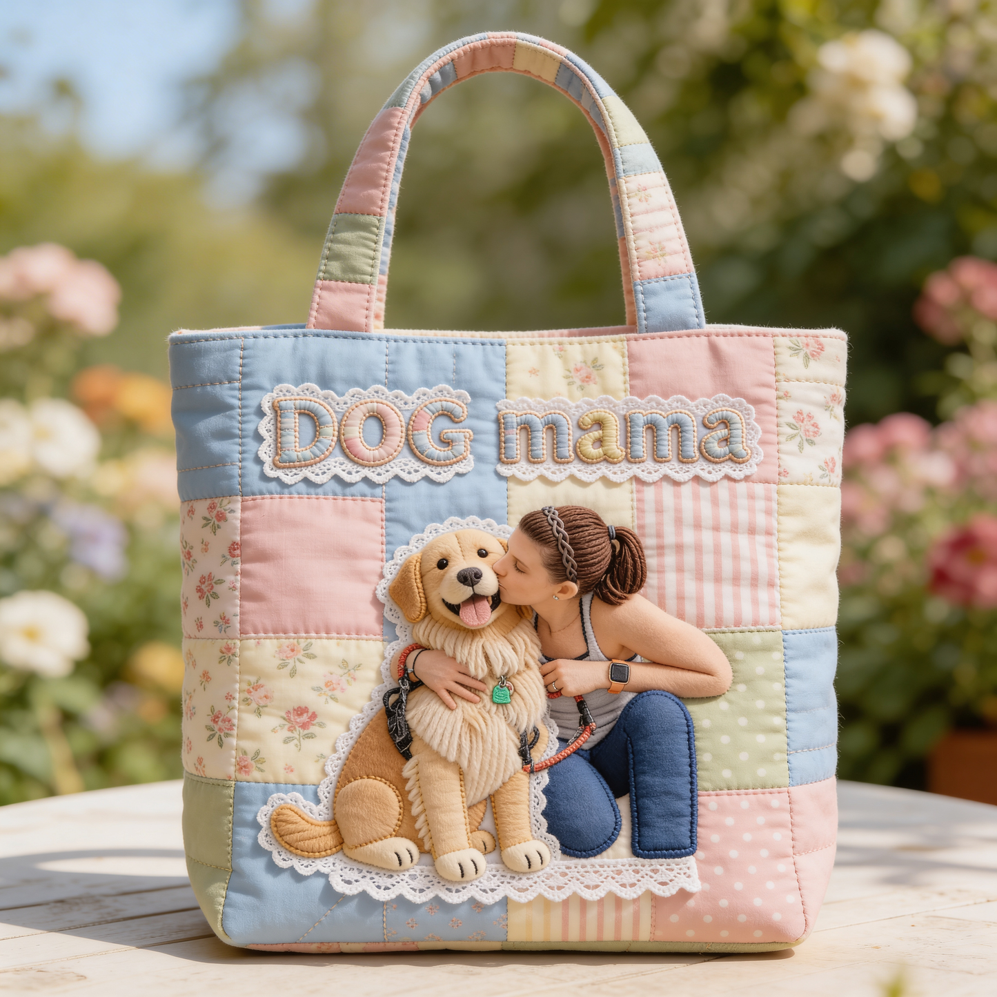 Dog Mama Gift Idea, Dog Lover Gift - Personalized Dog Quilted Tote Bag