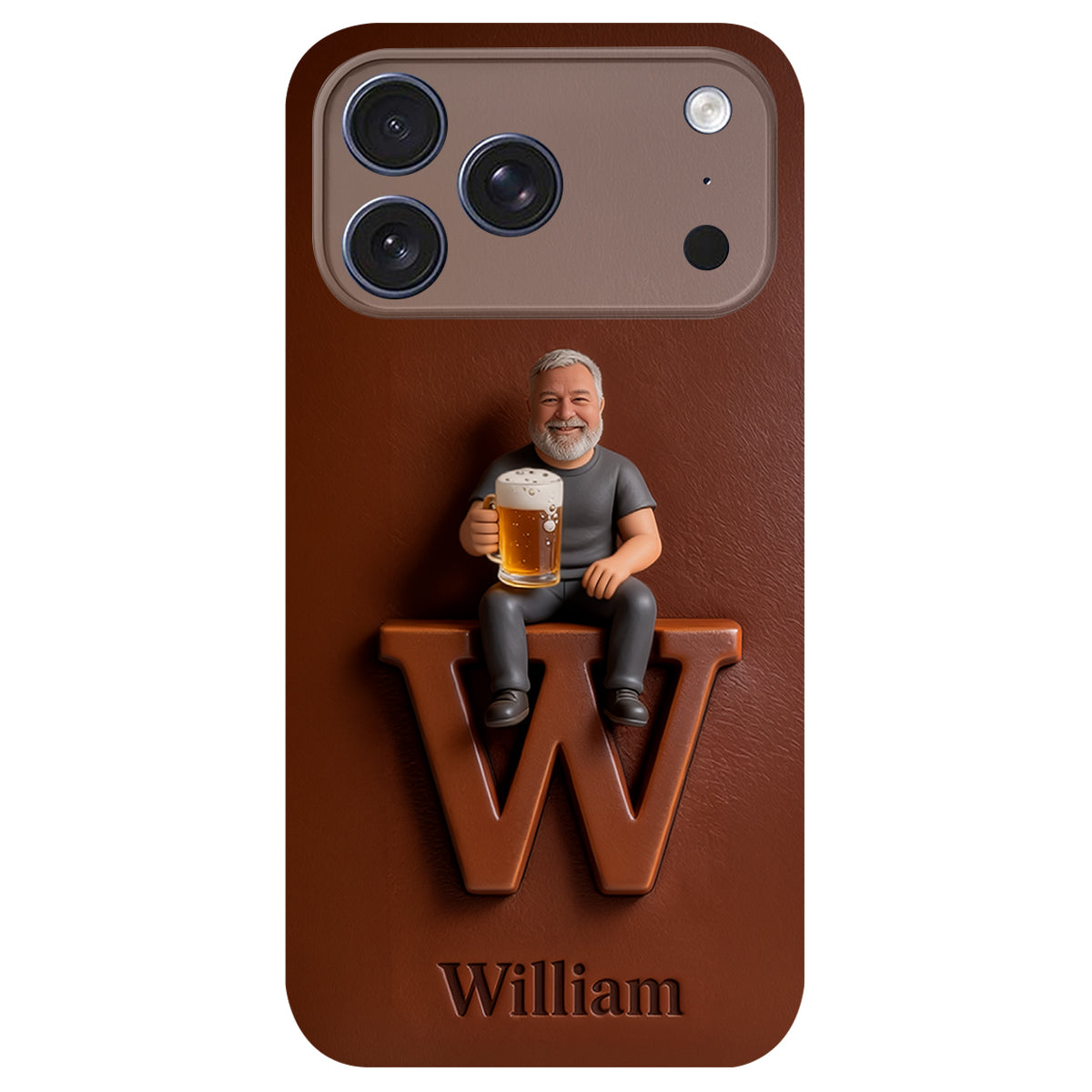 Custom Any Photo - Personalized Beer 3D Embossed Leather Phone Case