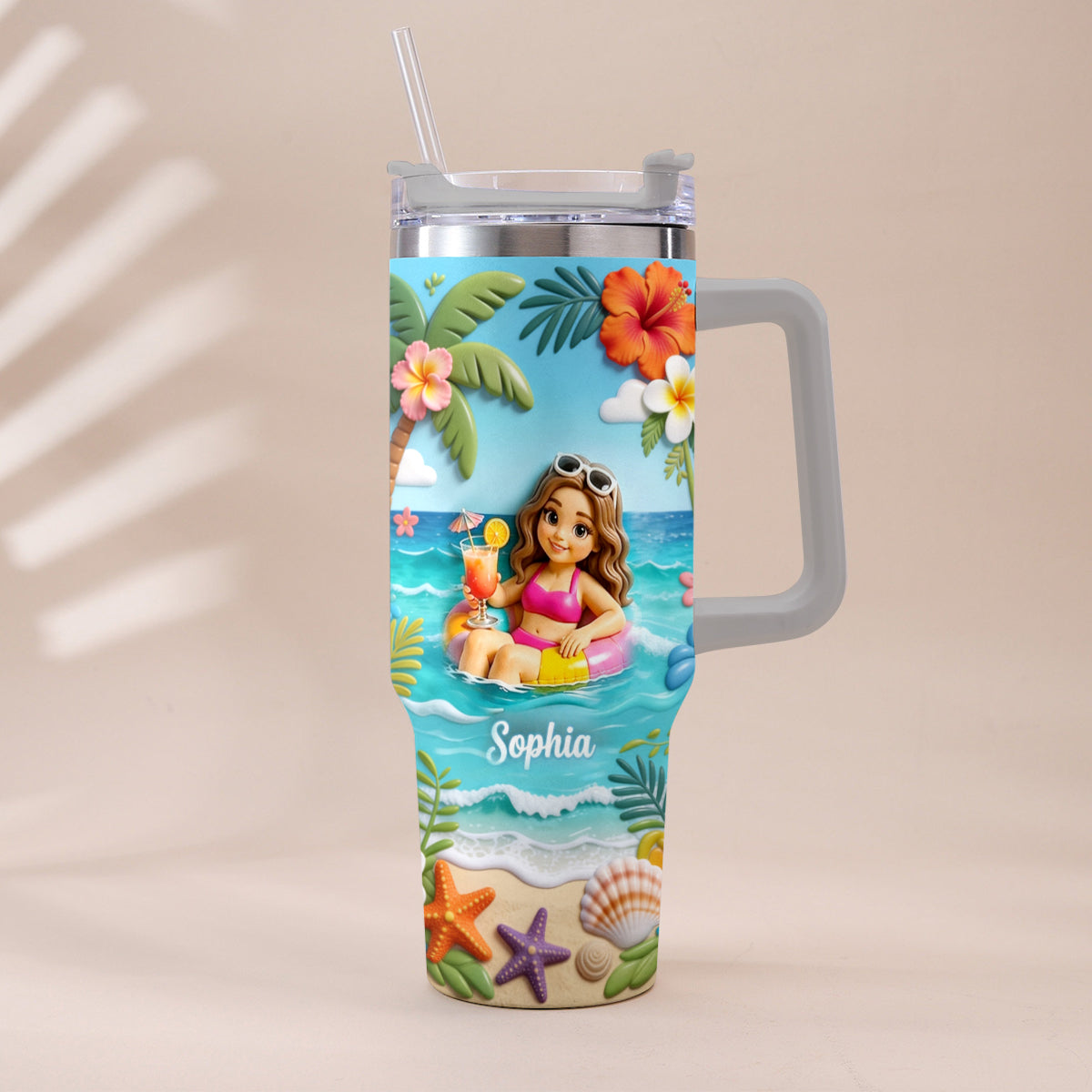 Any Photo Summer Vibes - Personalized Sea Lover Tumbler With Plush Charm