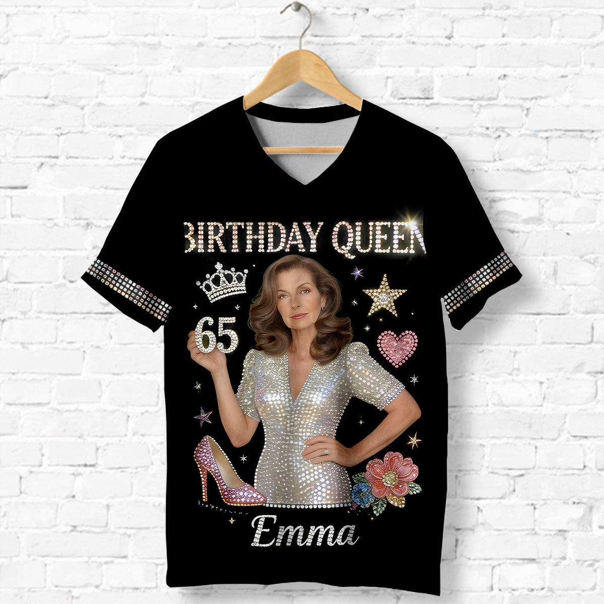 Custom Any Photo Birthday Gift - Personalized Birthday Fully Printed V-Neck T-Shirt