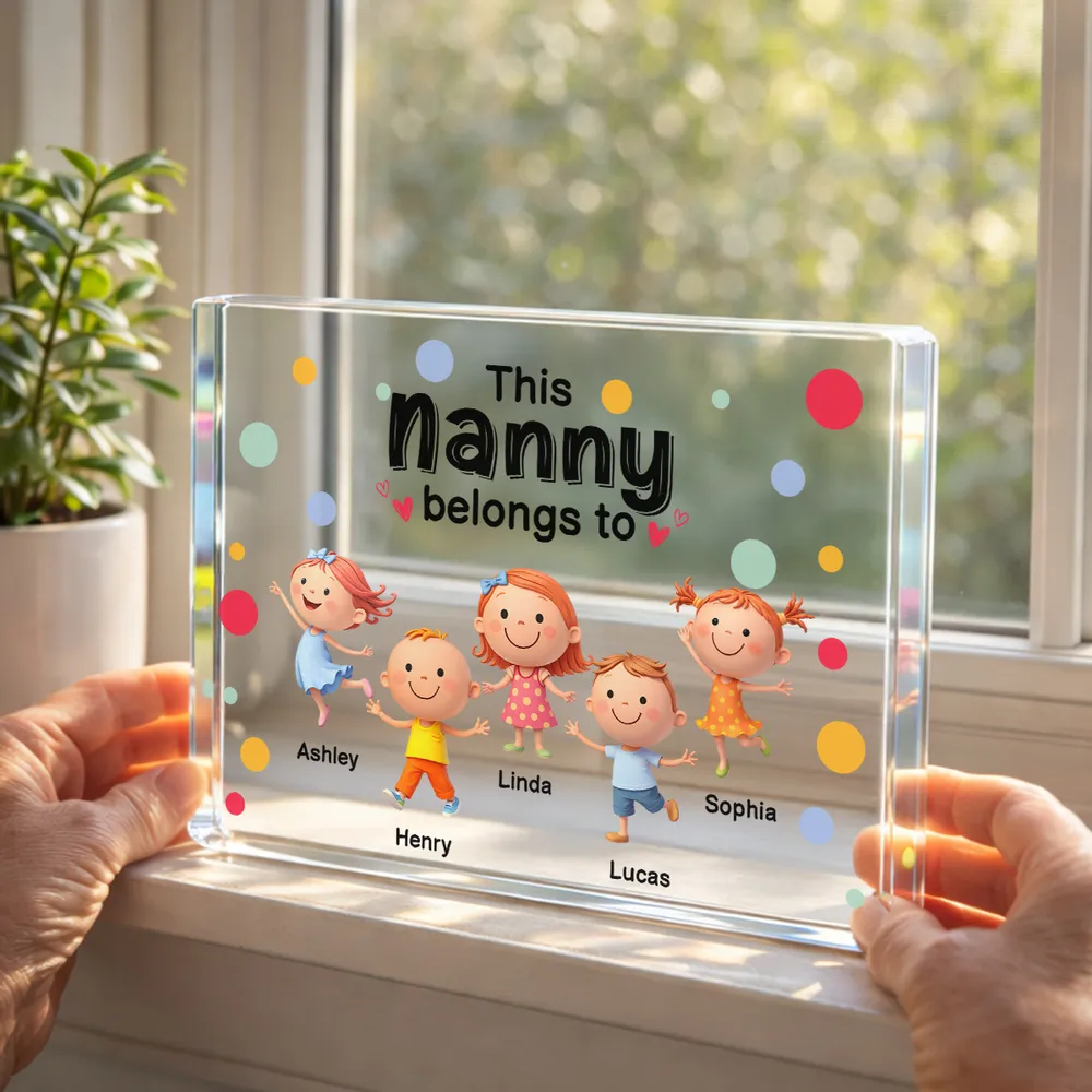 Personalized Rectangle Acrylic Block Plaque 'This Nanny Belongs To' Cute Grandkids Desk Decor - Unique Gift for Grandma