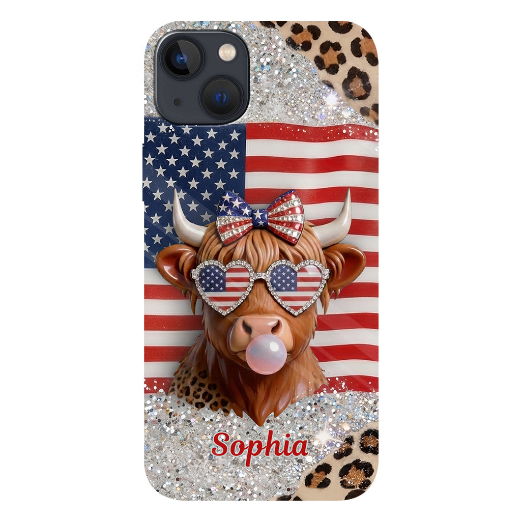 Highland Cow Patriotic - Personalized Highland Cow Full Print Phone Case & Phone Grip