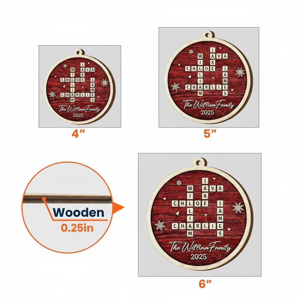 Family 2-Layer Wooden Ornament – Personalized Crossword Puzzle Design, Clear and Collectible Holiday Gift